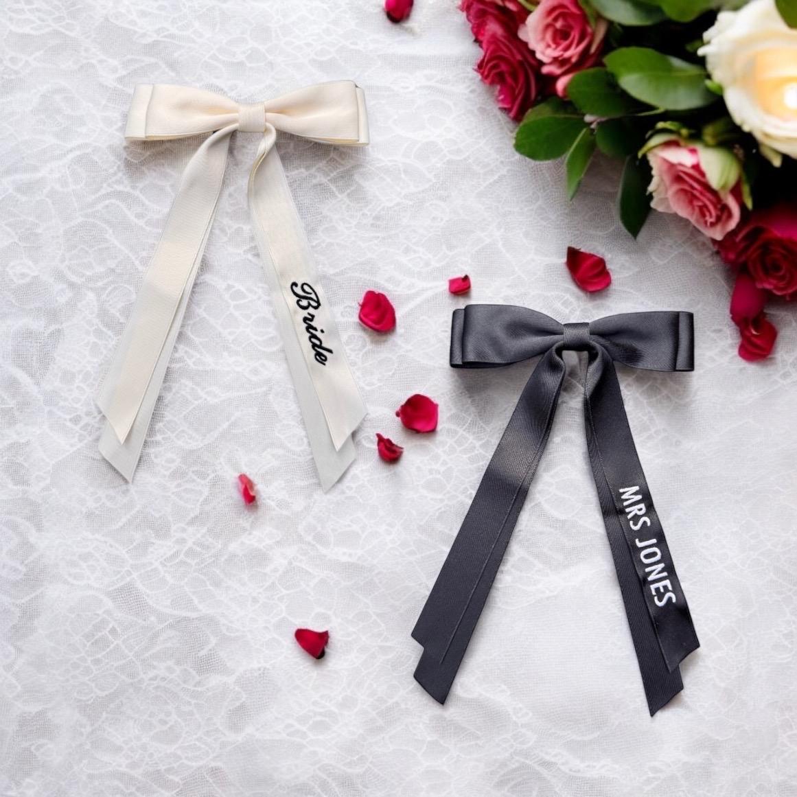 Personalised Bridal Bow | Embroidered Hair Bow | Wedding Bow | Wedding Gift | Custom Bow | Bride Hair Bow | Keepsake