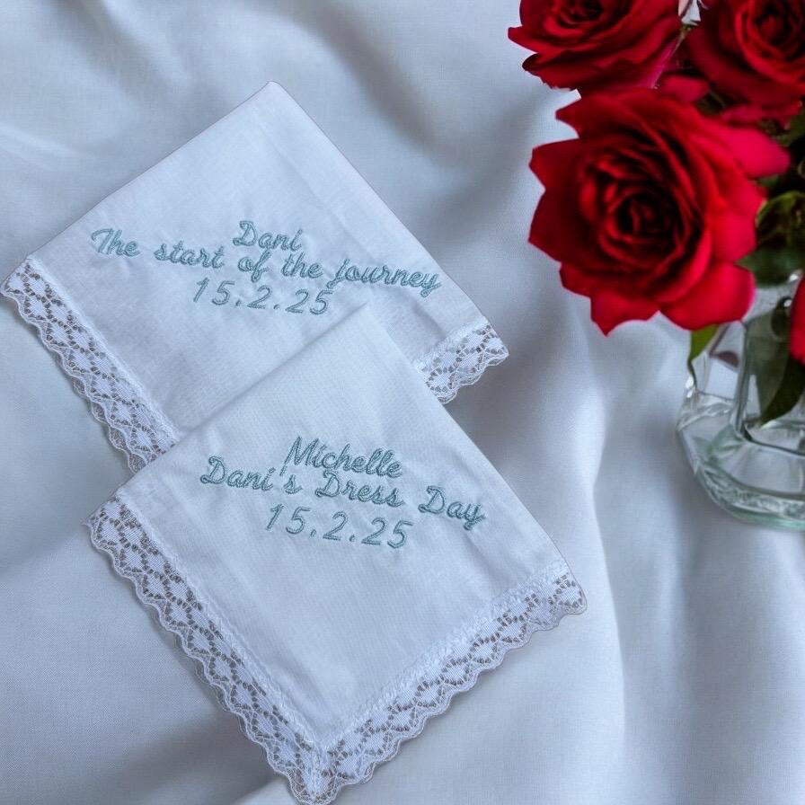Personalised Ladies Handkerchief | Embroidered Handkerchief | Lace Handkerchief | Anniversary Gift | Special Occasion | Keepsake
