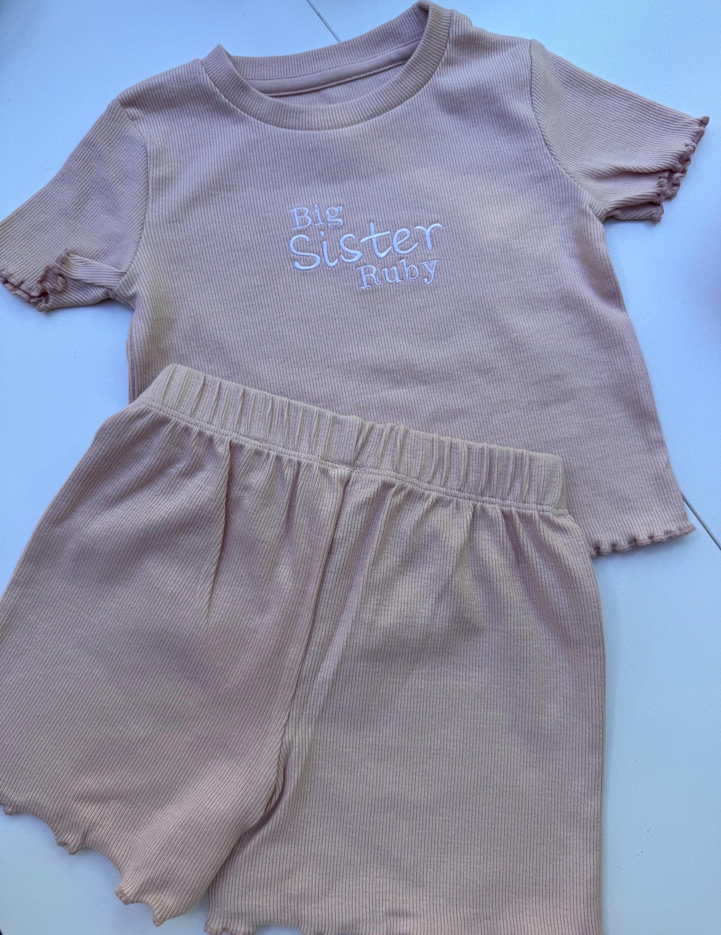 Personalised Short Summer Set | Scalloped Edge Girls Outfit | Name Clothing | Sibling Clothing | Personalised Outfit