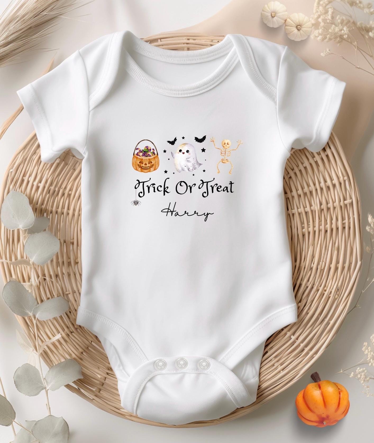 Personalised Trick Or Treat Baby Bodysuit, Halloween, Personalised Halloween Babygrow, Halloween Outfit