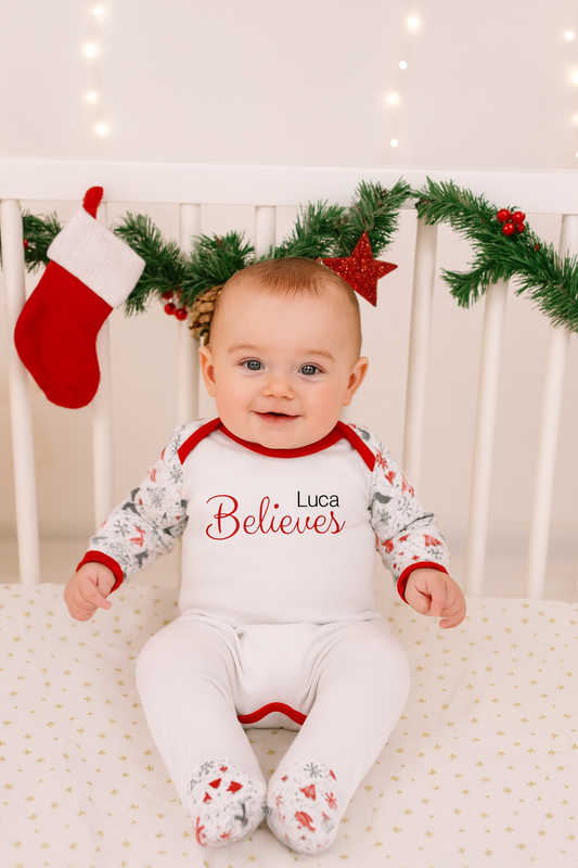 Family Believes Collection - BABY Romper-suit Reindeer Family Matching PJ’s