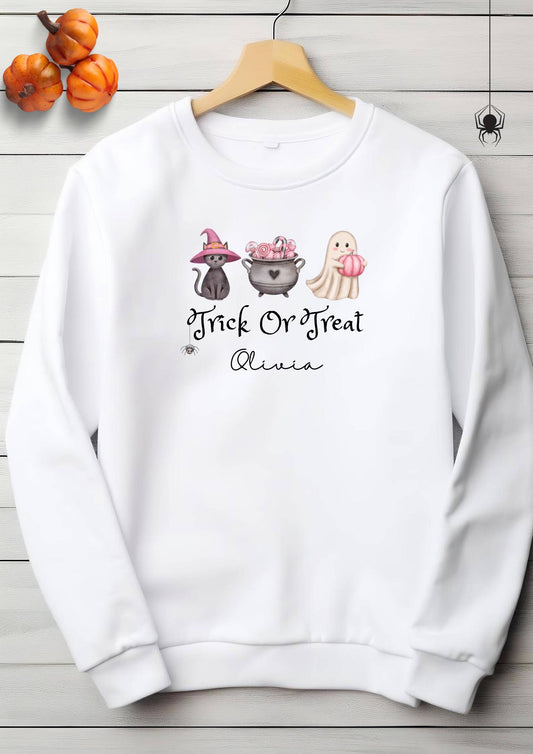 Personalised Trick Or Treat Jumper, Halloween Jumper, Personalised Halloween Jumper, Halloween Outfit
