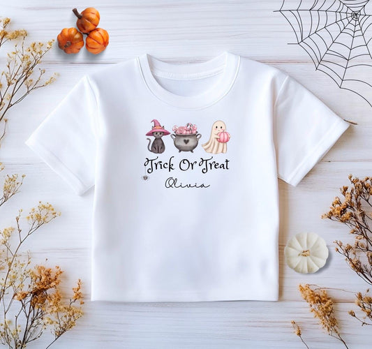 Personalised Trick Or Treat T-Shirt, Halloween Tee, Personalised Halloween T-Shirt, Halloween Outfit