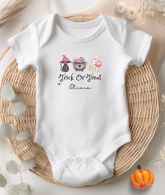 Personalised Trick Or Treat Baby Bodysuit, Halloween, Personalised Halloween Babygrow, Halloween Outfit