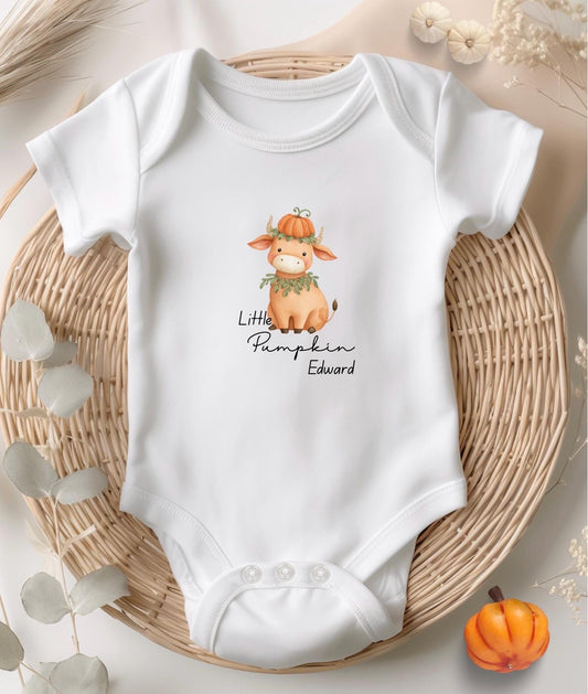 Personalised Halloween Baby Bodysuit: Little Pumpkin with Farm Animal