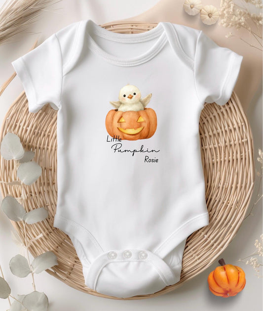 Personalised Halloween Baby Bodysuit: Little Pumpkin with Chick